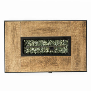 32" Propane Gas Fire Pit Table with Propane Tank Cover 2-Pieces, 50000 BTU Rectangular Steel Fire Pit with Beautiful Wicker Base for Outside Garden-Beige/Dark Gray