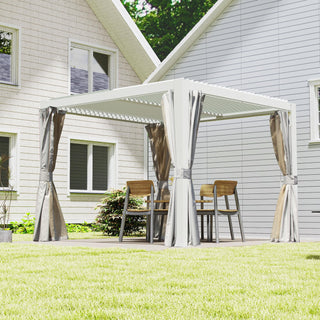 10x12/10x10 FT Outdoor Louvered Pergola with Adjustable Louvers-Brown/Gray/White