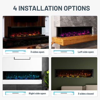 Panoramic 3-Sided Multi-Color LED Flame Wall-Mounted & Recessed Electric Fireplace
