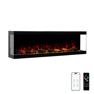 Panoramic 3-Sided Multi-Color LED Flame Wall-Mounted & Recessed Electric Fireplace