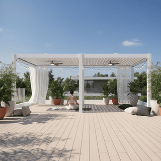 Aluminum Double Pergola Gazebo with Adjustable Louvered Roof & LED