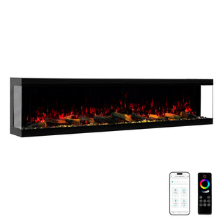 Panoramic 3-Sided Multi-Color LED Flame Wall-Mounted & Recessed Electric Fireplace