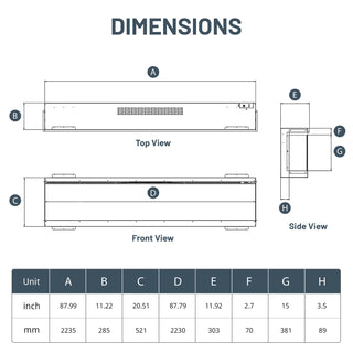 Panoramic 3-Sided Multi-Color LED Flame Wall-Mounted & Recessed Electric Fireplace
