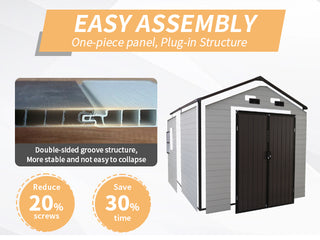 Outdoor Resin Storage Shed with Windows, Strong Aluminum Frame & Floor for Garden, Backyard Organization (White+Brown)