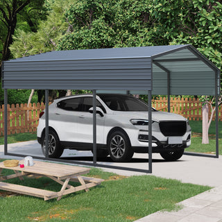 10 X 15 FT Heavy Duty Outdoor Carport Canopy with Galvanized Steel Roof and Frame, Large Metal Garage Shelter for Driveway, Car, and Truck
