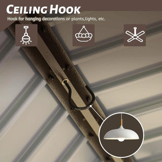 Hardtop Grill Outdoor BBQ Gazebo with 2 Side Shelves and Sloping Galvanized Steel Roof, Metal Permanent Grill Canopy with Ceiling Hooks