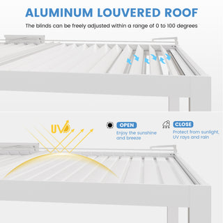 Aluminum Pergola Gazebo with Adjustable Louvered Roof & LED
