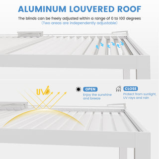 Aluminum Double Pergola Gazebo with Adjustable Louvered Roof & LED