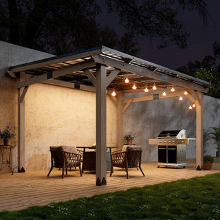 AeroEave Outdoor Cedar Wooden Hardtop Gazebo with Pitched Galvanized Steel Roof