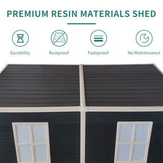 8x4 FT Outdoor Resin Garden Shed with Floor and 2 Windows, Plastic Patio Outdoor Storage Shed with Lockable Door for Garden Tools, Bicycles, Trash Cans, Black