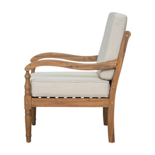 Natural Finish & Beige Fabric Outdoor Acacia Wood Patio Chair with Cushions –  Luxe Wooden Club Style