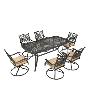 7-Piece Cast Aluminum Outdoor Dining Set with Rectangle Table & Swivel Chairs