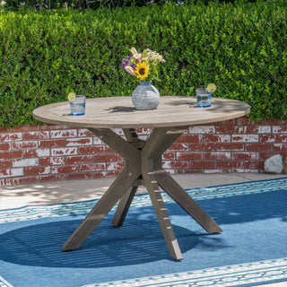 Gray Round Acacia Wood Dining Outdoor Patio Table with X-Base