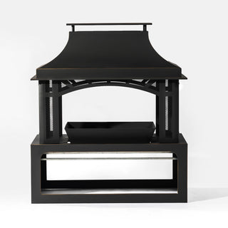 40" Wood Burning Fireplace, 50000 BTU Steel Fire Pit, Wood Burning Chimney for Outside Patio Deck Garden Backyard-Black