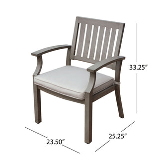 Modern Aluminum Gray Outdoor Dining Chairs with Cushions (Set of 2)
