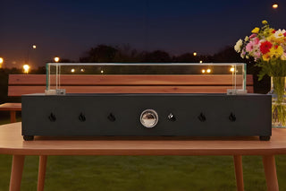 28-Inch Rectangle Fire Pit, 40000BTU Outdoor Propane Fire Pit, Wind-Resistant Firepits, Durable Iron Stylish Glass Beads Design