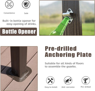 Hardtop Grill Outdoor BBQ Gazebo with 2 Side Shelves and Sloping Galvanized Steel Roof, Metal Permanent Grill Canopy with Ceiling Hooks