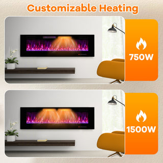42/60/72 Inch Ultra-Thin Electric Fireplace with Decorative Crystals