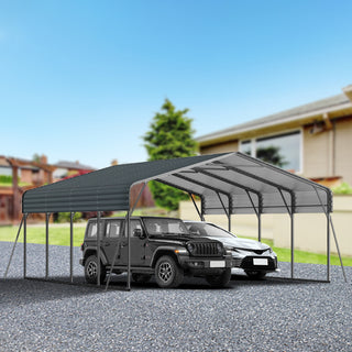 Metal Carport Heavy Duty with Galvanized Steel Roof, Outdoor Garage Car Shelter Shade for 2 Cars, Boats and Truck