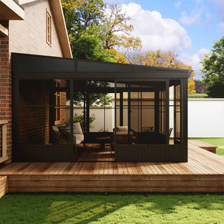 12x14 FT All-Season Patio Sunroom with Side Door, Aluminum Frame Enclosed Outdoor Room for Backyard and Garden