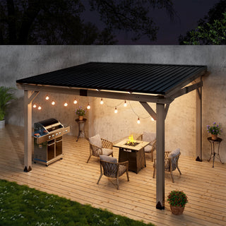 AeroEave Outdoor Cedar Wooden Hardtop Gazebo with Pitched Galvanized Steel Roof