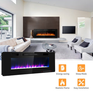 30/36/42/50/60-Inch Recessed Ultra Thin Electric Fireplace Heater with Glass Appearance