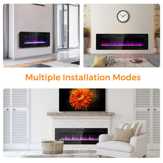 30/36/42/50/60-Inch Recessed Ultra Thin Electric Fireplace Heater with Glass Appearance