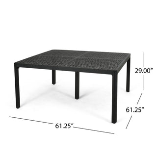 Modern Matte BlackOutdoor Aluminum Dining Table with Woven Accents, Durable & Weather-Resistant