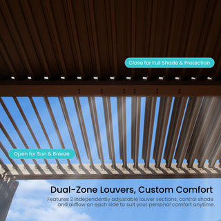 10x12/10x10 FT Outdoor Louvered Pergola with Adjustable Louvers-Brown/Gray/White