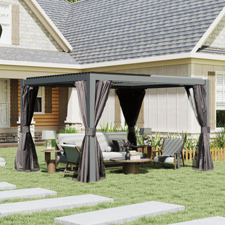 10x12/10x10 FT Outdoor Louvered Pergola with Adjustable Louvers-Brown/Gray/White