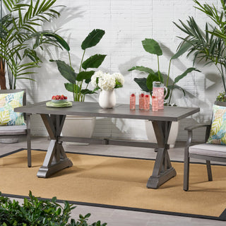 Outdoor Aluminum Dining Table – Modern Dark Gray Slatted Top, Sleek & Weather-Resistant