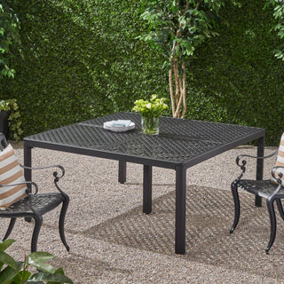 Modern Matte BlackOutdoor Aluminum Dining Table with Woven Accents, Durable & Weather-Resistant
