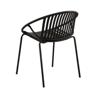 7-Piece Outdoor Modern Black Metal Table & Stackable Chairs - Polypropylene