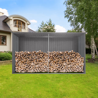 Mondawe 2-in-1 Metal Outdoor Storage Shed and Firewood Shed, Grey Dual-Use Design for Winter Use