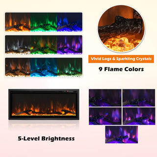 Electric Fireplace in-Wall Recessed with Remote Control and Adjustable Color and Brightness