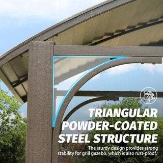 Hardtop Grill Outdoor BBQ Gazebo with 2 Side Shelves and Sloping Galvanized Steel Roof, Metal Permanent Grill Canopy with Ceiling Hooks