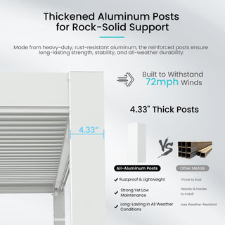 10x12/10x10 FT Outdoor Louvered Pergola with Adjustable Louvers-Brown/Gray/White