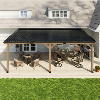 AeroEave Outdoor Cedar Wooden Hardtop Gazebo with Pitched Galvanized Steel Roof