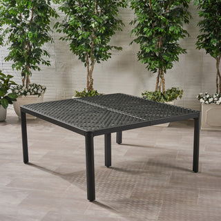 Modern Matte BlackOutdoor Aluminum Dining Table with Woven Accents, Durable & Weather-Resistant
