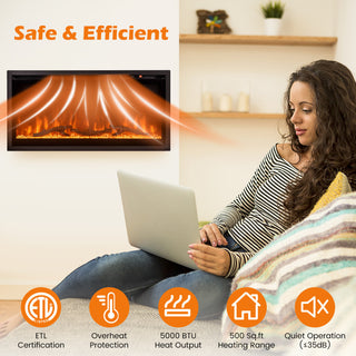 Electric Fireplace in-Wall Recessed with Remote Control and Adjustable Color and Brightness