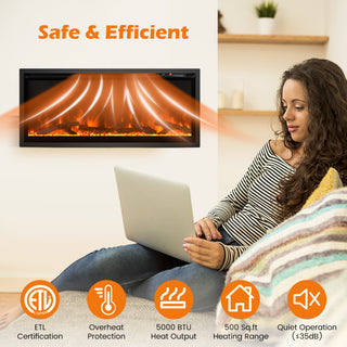 Electric Fireplace in-Wall Recessed with Remote Control and Adjustable Color and Brightness