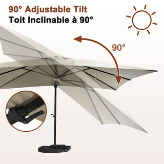 Square Cantilever Patio Umbrella with 90° Tilt, Optional LED/Bluetooth, 4 Colors