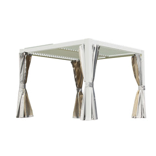 10x12/10x10 FT Outdoor Louvered Pergola with Adjustable Louvers-Brown/Gray/White