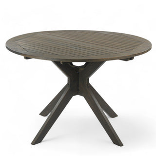 Gray Round Acacia Wood Dining Outdoor Patio Table with X-Base