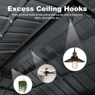 Hardtop Grill Outdoor BBQ Gazebo with 2 Side Shelves and Sloping Galvanized Steel Roof, Metal Permanent Grill Canopy with Ceiling Hooks