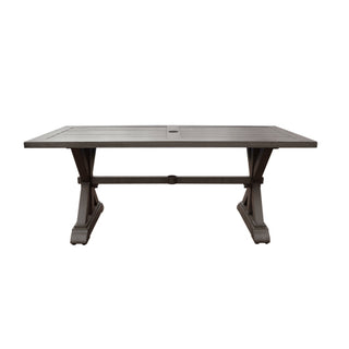 Outdoor Aluminum Dining Table – Modern Dark Gray Slatted Top, Sleek & Weather-Resistant