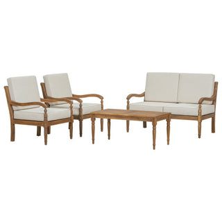 4-Piece Outdoor Acacia Wood Sofa Seating Group with Cushions – Natural & Beige Patio Set