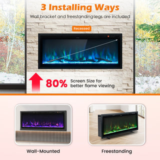 Electric Fireplace in-Wall Recessed with Remote Control and Adjustable Color and Brightness