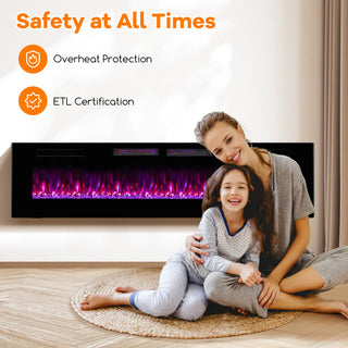 42/60/72 Inch Ultra-Thin Electric Fireplace with Decorative Crystals