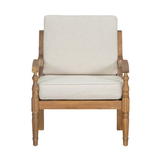 Natural Finish & Beige Fabric Outdoor Acacia Wood Patio Chair with Cushions –  Luxe Wooden Club Style